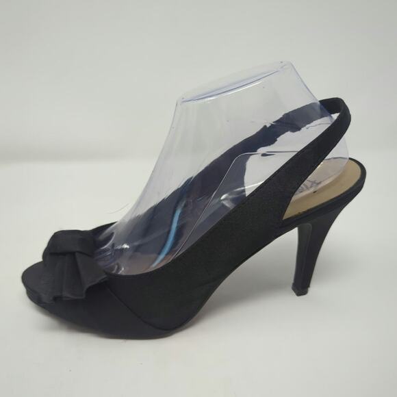 Fioni Jeana Black Bow Open Toe Stiletto Pump Slingback Womens Size 9 - Picture 2 of 8